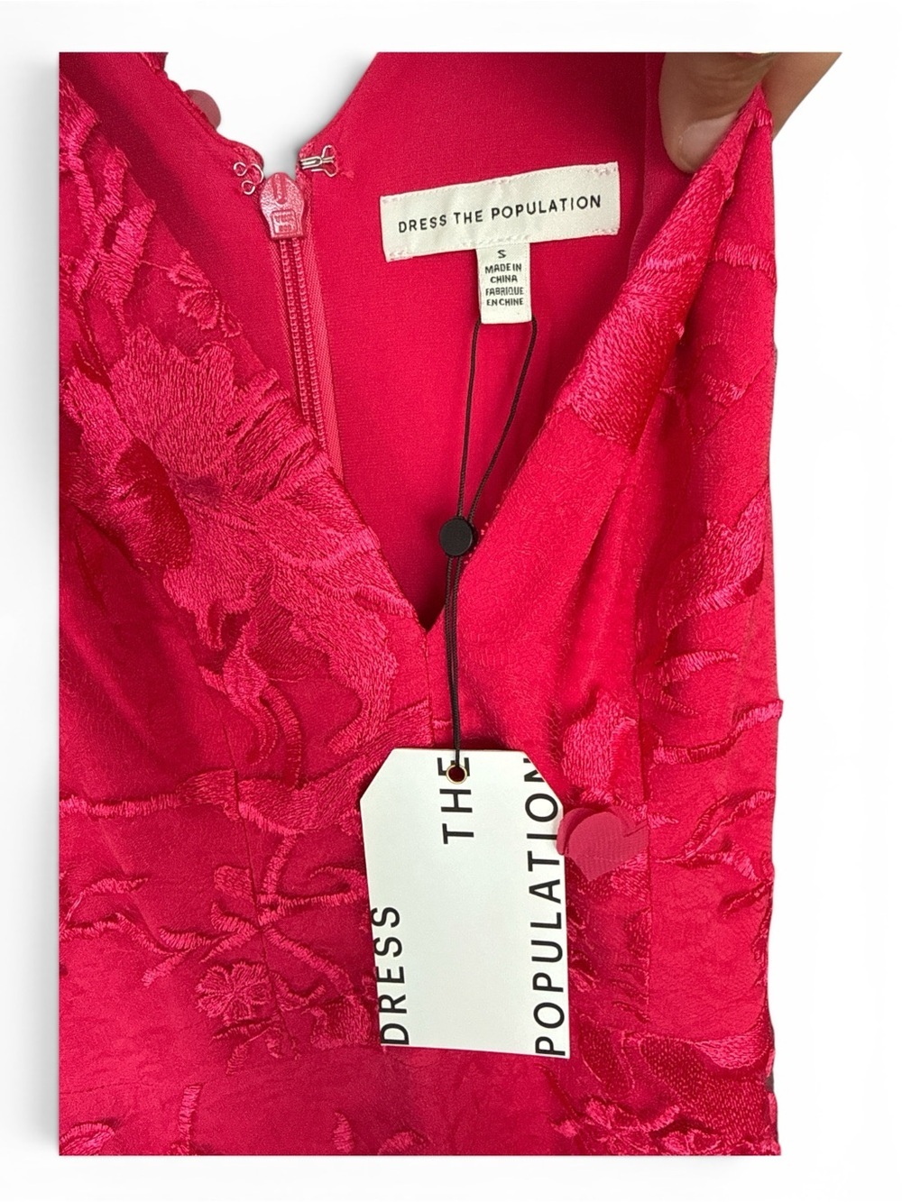 NWT - Dress the Population Fuchsia Floral V-Neck Lace Overlay Midi Dress - Picture 5 of 7
